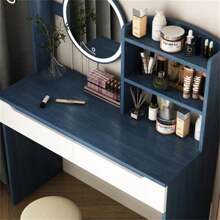 31.5" Makeup Vanity Table Set With HD Mirror, Cushion Stool And Large Drawers, Makeup Dressing Desk Furniture For  Apartment Bedroom/Girls Gift Blue