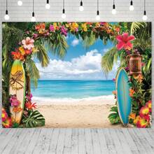 Hawaii Beach Background, Tropical Floral Ocean And Sky Scene, Party Backdrops, No Electricity Needed, Suitable For Bridal Shower, Birthday, Housewarming, Anniversary And General Celebration - Multicolor - View 4