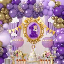 Purple Balloon Garland Arch Kit For Birthday, Wedding Party Decoration - Dark Purple, Gold Lavender, Light Purple Latex Balloon