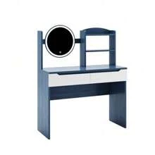 31.5" Makeup Vanity Table Set With HD Mirror, Cushion Stool And Large Drawers, Makeup Dressing Desk Furniture For  Apartment Bedroom/Girls Gift Blue