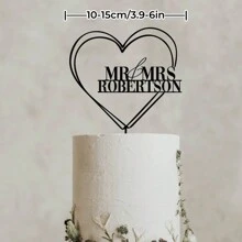 1 Stück personalisierter Hochzeitstorten-Aufsatz mit Herz, individueller Paar-Name Torten-Aufsatz, Herz Acryl Torten-Aufsatz, Mr und Mrs Torten-Aufsatz, unvergessliches Geschenk für Jahrestag, Hochzeitssaison und Valentinstag, Hochzeitsartikel