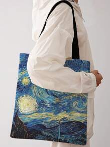 Handtas met sterren- en maanpatroon, dubbelzijdig bedrukt, schoudertas, bedrukte handtas, casual reistas, strandtas, grote capaciteit, herbruikbare schoudertas, boodschappentas voor dames, casual schoudertas, handtas met grote capaciteit, canvas strandtas, boodschappentas, bedrukte schoudertas voor dames, artistieke schooltas en boekentas voor dames of studenten, perfect voor boeken, winkelen, terug naar school en meer
