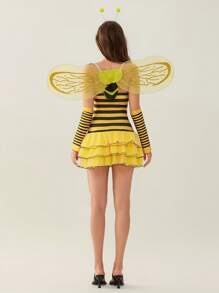 Women Halloween Outfit, Sleeveless Striped/Dots Print Ladybug/Bee Cosplay Dress Hair Hoop Wings