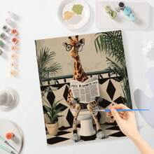 1/2/3 piezas Pintura por números de animales para adultos - Jirafa en el baño Pintura por número Kits en lienzo, Kit de pintura artística Pigmento acrílico Dibujo Trabajo de pintura Decoración 40x50cm/16x20 pulgadas Sin marco - Multicolor - Ver 5
