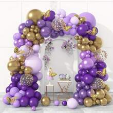 Purple Balloon Garland Arch Kit For Birthday, Wedding Party Decoration - Dark Purple, Gold Lavender, Light Purple Latex Balloon