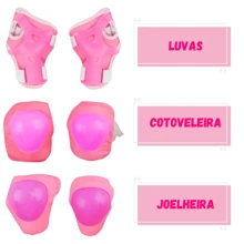 Cotoveleira Joelheira Luvas Infantil Para Skate Bike Patins Rosa