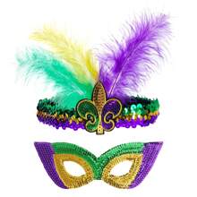 Ensemble d'accessoires de costume de Mardi Gras : Tutu, Serre-tête à plumes factices, Masque, Collier de perles de Mardi Gras,Boa en plumes pour femmes et filles pour Halloween