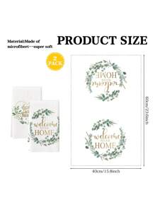 2 Pcs Eucalyptus Leaves Farmhouse Kitchen Towels Sage Green Simplicity Dish Towels Kitchen Drying Tea Towels - White - View 2