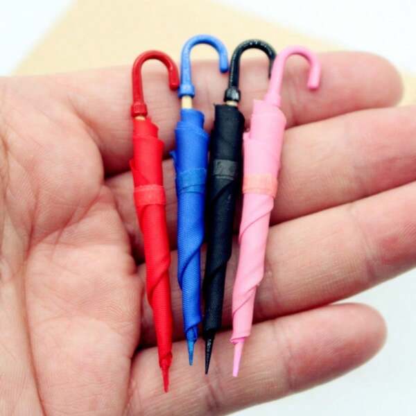 1pc/3pcs/5pcs 1:12 Scale Mini Colorful Umbrella Model, Non-Functional Dollhouse Accessories, ABS Material, Home Decor Miniature Scene Props