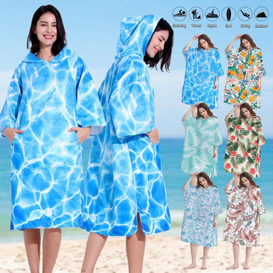 1 Piece Adult Surf Poncho Changing Robe With Hood And Sleeve Quick Dry Microfiber Wetsuit Changing Towel With Pocket For Surfing Swim Beach Pool Summer Wedding Home Bathroom Decor Back To School