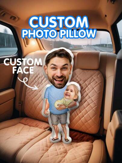 1pc Custom Face Pillow - Personalized Photo Pillow | Unique Gift For Dad, Husband, Or Boyfriend | Minime Pillow Doll In Daddy And Son Style | Perfect For Father's Day, Birthdays, Anniversaries, And Weddings | Fun Custom Pillow For Pet Lovers, Families