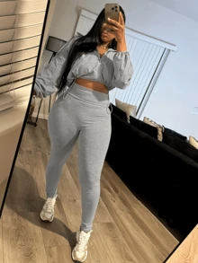 Spring Summer Solid Color Street Bodycon Women Suit Set Long Sleeve Top+High Waist Tight Pants Jogging Sets