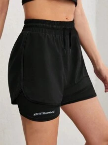 1pc Women's Outdoor Breathable Double Layer Sports Shorts, Summer Activewear Suitable For Running And Workout - Black - View 5