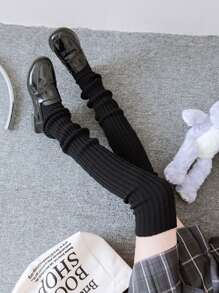 1 双 70 厘米厚加长日式学院风女士针织腿套，秋冬季过膝腿套瑜伽袖袜 - 黑色 - 查看 3