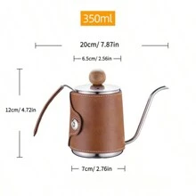 350ml Stainless Steel Manual Pour Over Coffee Pot With Leather Sleeve, Mini Gooseneck Kettle, Gift For Valentine's Day, Birthday