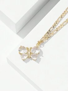 1 pieza Collar con colgante de mariposa chapado en oro de 14K con circonita cúbica, con caja de regalo premium, adecuado para madre/Día de San Valentín, parejas, hermanas, amigos, uso diario o festivo