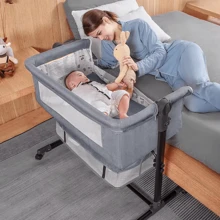 Cuna Cambiador Mecedora Para Bebé Con Mosquitero Integrado,Cuna Corral Para Bebe Con Corral Y Ruedas Colecho,Cuna Colecho Bebe Cama Corral Ruedas Mosquitero Abatible Color Gris - Gris Claro - Ver 5