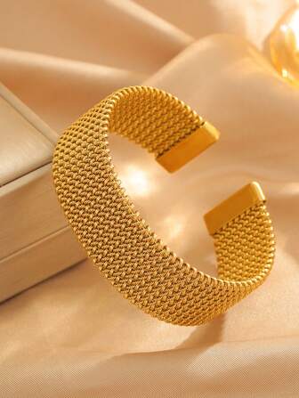 1 pieza Pulsera tejida minimalista de acero inoxidable, opción de color dorado o plateado, pulsera de mujer de acero inoxidable, adecuada para bodas, Navidad, Día de la Madre, San Valentín como regalo. También adecuada para uso diario, regalos y ocasiones formales.