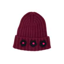 Steve Madden Ey Cat Flower Ribbed Knit Beanie