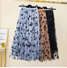 Knitted Skirt With Embroidered Flowers (Sizes S/M/L/XL Available) - Brown - View 2