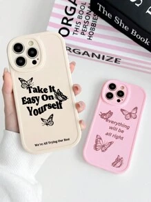 3 pièces / set Étuis de téléphone mats créatifs et de luxe avec imprimé papillon, compatibles avec les séries 13/15/16/14 et Galaxy, disponibles en noir, rose et blanc