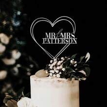 1 Stück personalisierter Hochzeitstorten-Aufsatz mit Herz, individueller Paar-Name Torten-Aufsatz, Herz Acryl Torten-Aufsatz, Mr und Mrs Torten-Aufsatz, unvergessliches Geschenk für Jahrestag, Hochzeitssaison und Valentinstag, Hochzeitsartikel