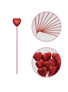 50PCS Valentine Glitter Foam Hearts Picks Sparkly Foam Hearts Stems Wooden Glitter Heart Picks Puffy Heart Picks Or Valentine Decorations And Flower Arrangements