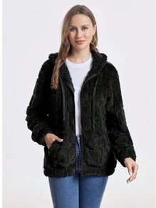 Chaqueta afelpada de moda con capucha,con cuello alto cremallera,apta para 40-70 kg - Azul - Ver 1