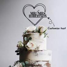 1 Stück personalisierter Hochzeitstorten-Aufsatz mit Herz, individueller Paar-Name Torten-Aufsatz, Herz Acryl Torten-Aufsatz, Mr und Mrs Torten-Aufsatz, unvergessliches Geschenk für Jahrestag, Hochzeitssaison und Valentinstag, Hochzeitsartikel