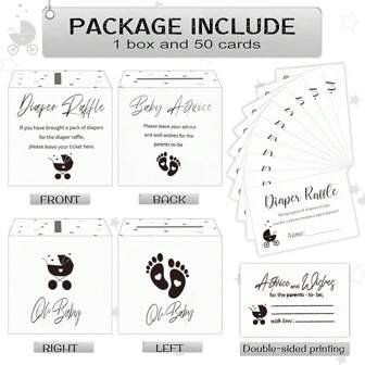 51 piezas, Tarjetas de rifa de pañales con caja para invitaciones de juego, tarjetas de rifa de pañales para decoración de fiesta de revelación de género, centro de mesa, trae un paquete de pañales para ganar, Navidad