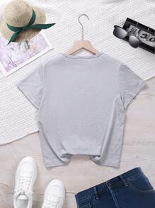 Tween Girl Cartoon Pattern Slogan Print Short Sleeve Loose T-Shirt