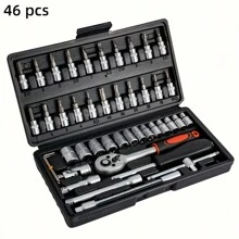 46 Piece 1/4 Inch Drive Socket Ratchet Wrench Set, With Socket Kit Metric And Extension Rod, For Car Repair And Home Use, With Storage Box Socket Wrench Set, Ratchet Wrench Set And Extension Rod Universal Slider Rod Extension Socket, Tools For Men - Multicolor - View 7