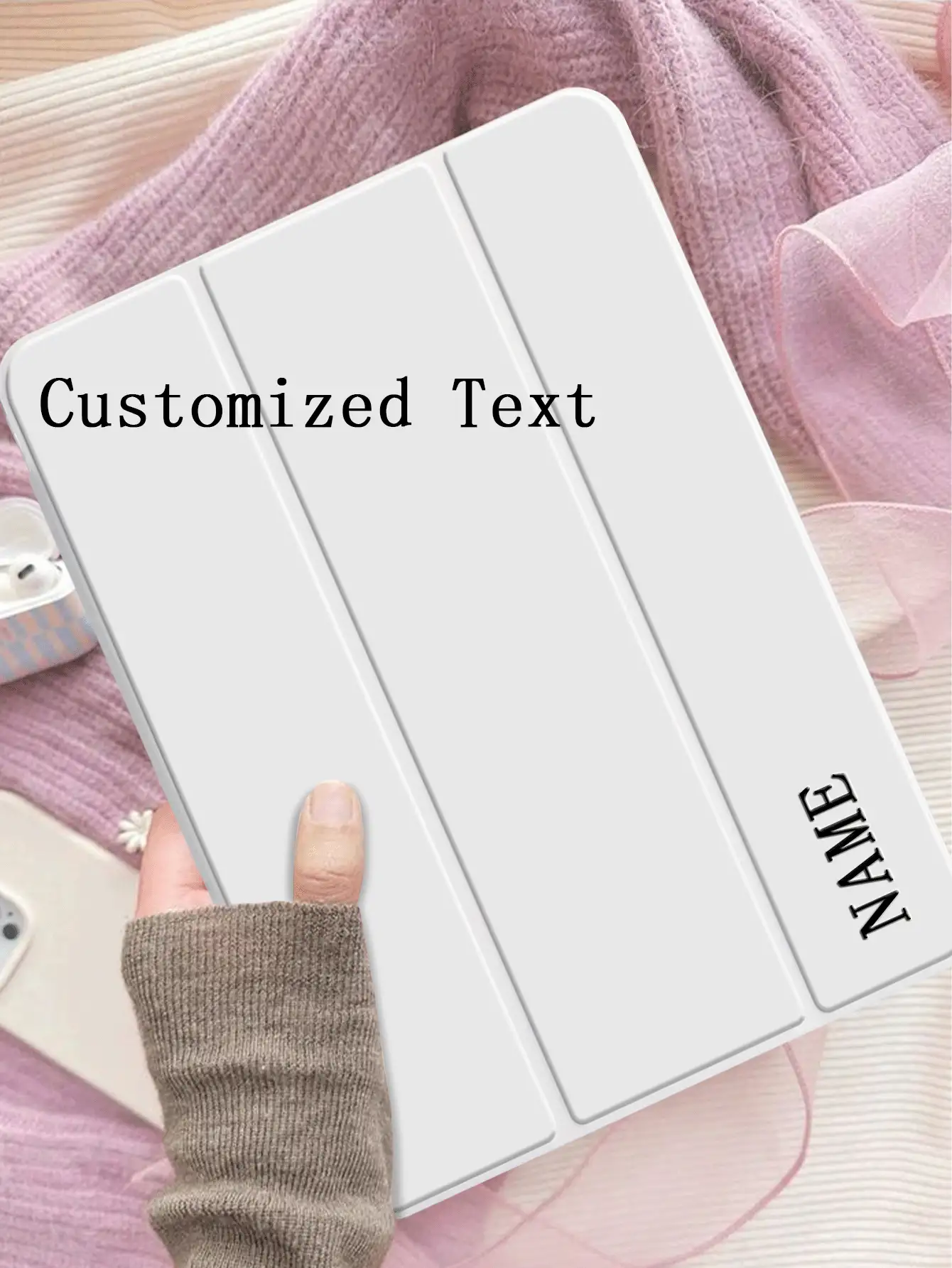 1 pieza Estuche plegable blanco de acrílico transparente con texto personalizable, soporte plegable con ranura para bolígrafo, carcasa trasera de acrílico de alta transparencia, función de suspensión/activación magnética, estuche protector minimalista y creativo compatible con iPad Mini6/Mini7/Air/Air2/9.7/10.2/10.5/Air4/Air5/10.9 pulgadas/Pro11in.(M2)-2024/Pro 11-In.(M4)-2024 (Quitar la película protectora antes de usar).