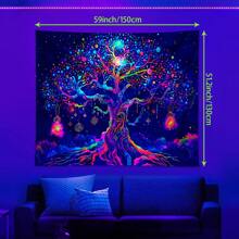 1pc Glow In The Dark Life Tree Tapestry, UV-Reactive Blacklight Tree Hanging Wall Art, Nature Landscape Decor For Bedroom, Living Room (Requires UV Light To Activate Glow Effect) Gifts Birthday Graduation Room Decor Tapestry For Room Wall Tapestry Flag Home Decor School Decor School Surprise Dormitory Decor Back To School Room Decoration Stuff Bedroom Decor School Supplies