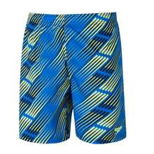 Speedo 男士泳装沙滩短裤 SPORT ALOV PRT 18" WSHT AM 蓝/绿，舒适、轻便、柔软短裤 - 亮藍色/熱情橙色/黑色 - 查看 1