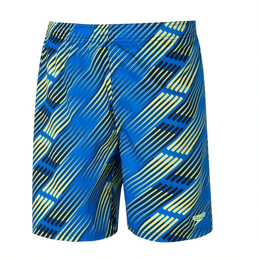 Speedo 男士泳装沙滩短裤 SPORT ALOV PRT 18" WSHT AM 蓝/绿，舒适、轻便、柔软短裤 - 亮藍色/熱情橙色/黑色 - 查看 1