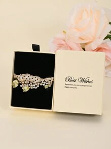 1pc Classic Fashion Cubic Zirconia Inlaid Copper Electroplated Gold Chain Bracelet With Layered Leopard Olive Green Stone, Adjustable Length, Comes In Premium Gift Box, Suitable For Mother/Valentine's Day Couples/Sisters/Friends, Everyday & Holidays Wear - Golden - View 3