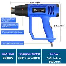 Lucn 2000W Heat Gun Professional Hot Air Gun Electric Heater, Double Insulation Protection, High Efficiency Heating Wire Grid, With 3 Nozzles, Dual Air Flow & 2 Temperature Adjustable 300℃/600℃, Professional Handheld Electric Corded Hot Air Gun With 6.6FT Power Cord & 3 Accessories, For Paint Stripping DIY Craft, Shrinking PVC, Removing Paint And Adhesives, Etc. - UK Plug(220-240V) - View 7