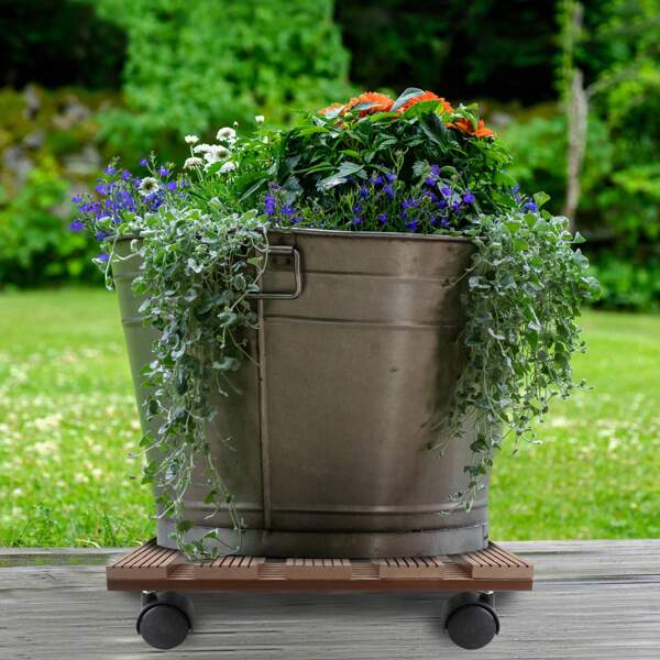 TRMLBE WPC Gefäßroller Mobile Pflanzenroller für Außenbereich & Innenbereich Untersetzer Rollbrett Schwerlast Tragkraft 100KG Blumentopfständer Plastic Blumenroller