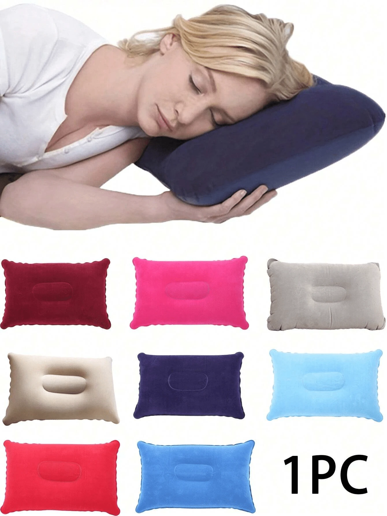 舒适充气枕头，超轻 A4 尺寸充气旅行枕，小方形植绒面料气枕，适用于办公室、旅行、度假旅行、徒步旅行、露营、午睡、颈腰支撑，多种颜色可选旅行必需品旅行配件旅行必备品海滩度假暑期学校配件返校用品 - 彩色 - 查看 1