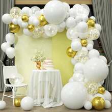 白色香槟金气球花环拱门套件，白色裸色气球和透明气球生日波西米亚风婚礼派对新娘派对订婚周年纪念装饰、婚礼、生日 - B - 查看 2