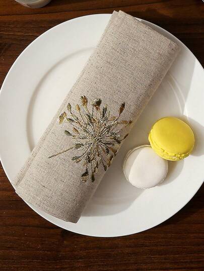 1/2/4pcs Delicate Embroidered Napkins, Green Or Brown, Decor, Oil Stain Resistant, Suitable For Home, Holidays, Party, Dining, Kitchen, Indoor Outdoor, Camping