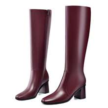 Botas altas hasta la rodilla para mujer, botas altas con punta cuadrada y tacón grueso, botas largas de moda con pantorrilla ancha y cremallera lateral