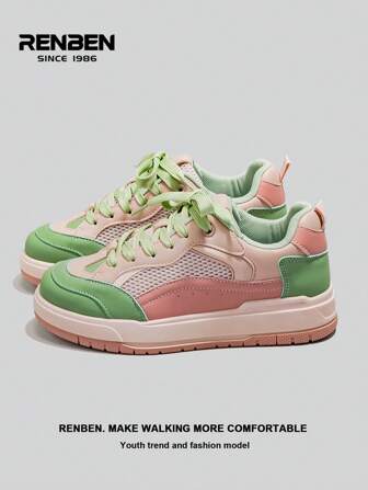 RENBEN 1双女士橡胶底帆布鞋，2025春秋新款百搭一脚蹬面包鞋，小众复古运动休闲厚底运动鞋