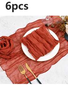 6pcs Balinese Gauze Wrinkle Placemats, Boho Countryside Style Dining Table Cloth For Wedding, Party, Banquet