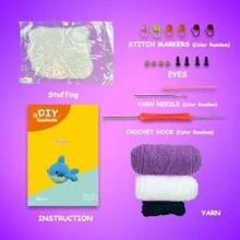 Kit de ganchillo Jeslon para principiantes - Pequeño tiburón lindo para kit de ganchillo inicial para tus mascotas, todo lo que necesitas con tutoriales en video paso a paso, instrucciones, regalo de cumpleaños - Pequeño tiburón