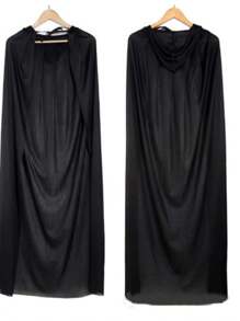 Black Long Hooded With Cap Cloak Adult Scary Black Halloween Costume Cape Death Cosplay Props One Size Halloween Decor - Black - View 3