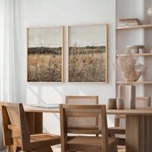 Set van 2 oningelijste Boho Wildflower Field Rustic Art Retro Poster Vintage Botanische Bloemen Abstract Landschap Schilderij Canvas Print Landelijk Boerderij Decor Muurfoto Voor Slaapzaal, Appartement, Kantoor, Woonkamer, Slaapkamer, Moderne Huisdecoratie