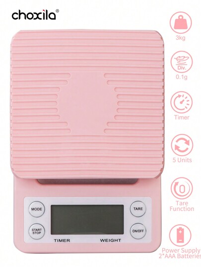 choxila 1 pièce Balance à café rose avec minuterie, écran rétroéclairé LCD, balance de cuisine haute précision avec fonction de tare, capacité max 6,6 lb/3 kg, capteur de précision 0,1 g (piles non incluses), rentrée scolaire