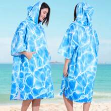1 Piece Adult Surf Poncho Changing Robe With Hood And Sleeve Quick Dry Microfiber Wetsuit Changing Towel With Pocket For Surfing Swim Beach Pool Summer Wedding Home Bathroom Decor Back To School